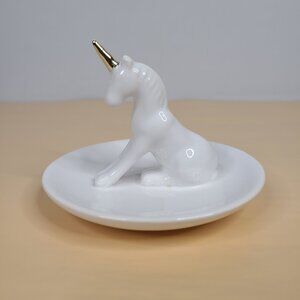 White Ceramic Unicorn Ring Holder Trinket Dish